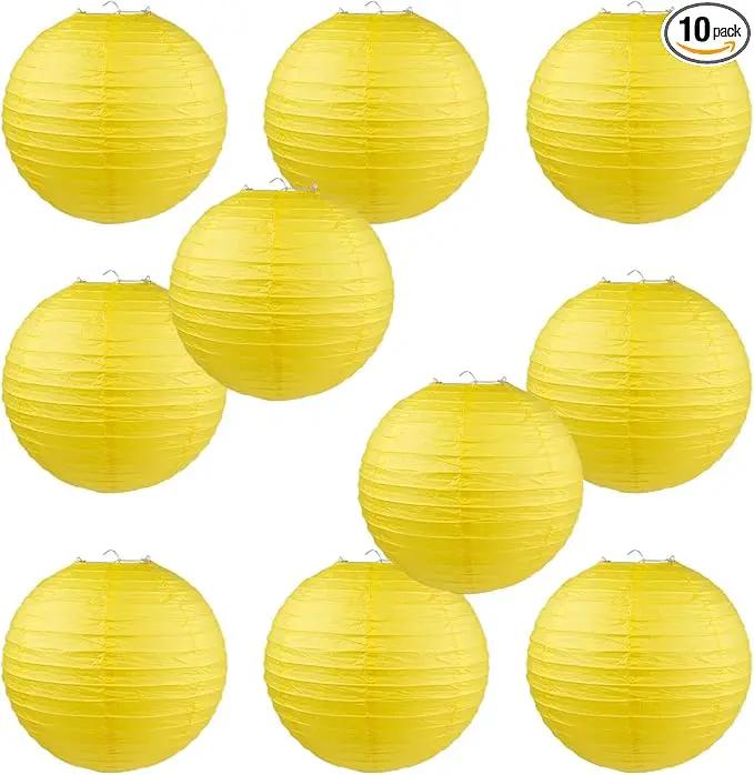 WYZworks Round Paper Lanterns 10 Pack (Yellow, 14") - Hanging Paper Lanterns Lamp for Wedding, Birthday, Party and Home Decorations with 8", 10", 12", 16" Option by GreenHaven Gardens