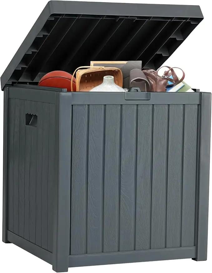 51 Gallon Resin Deck Box, Outdoor Storage Box Waterproof for Patio, Garden, Pool, and Deck, Storage Solution for Cushions, Tools, Delivery Packages, Grey by GreenHaven Gardens