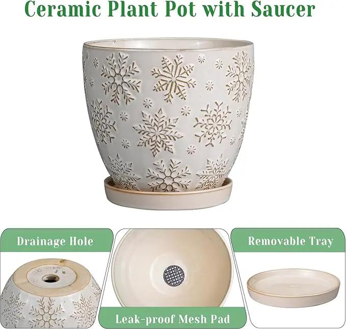 6 Inch Plant Pot with Drainage Hole and Saucer Ceramic Planter for Indoor Plant Flower Pot for Orchid Succulents Plants White by GreenHaven Gardens