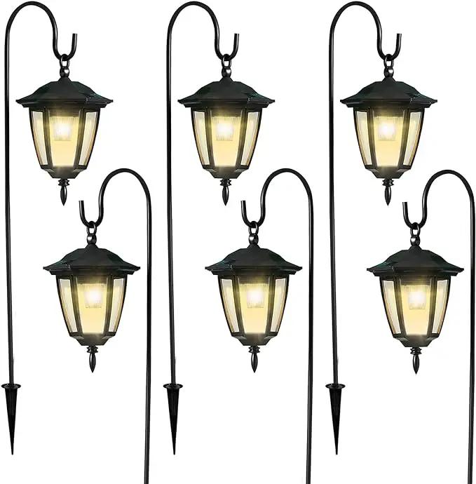 Dynaming 6 Pack Solar Hanging Lights Outdoor, Solar Powered Garden Decorative Lanterns with 6 x 38 Inch Shepherd Hooks, Waterproof Landscape Lighting for Lawn Patio Yard Pathway Driveway, Warm White by GreenHaven Gardens
