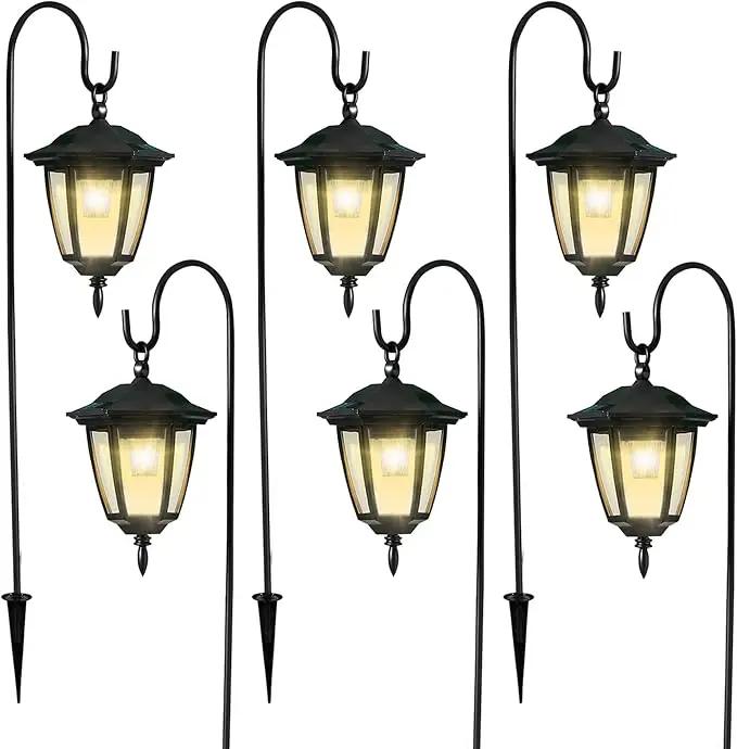 Dynaming 6 Pack Solar Hanging Lights Outdoor, Solar Powered Garden Decorative Lanterns with 6 x 38 Inch Shepherd Hooks, Waterproof Landscape Lighting for Lawn Patio Yard Pathway Driveway, Warm White by GreenHaven Gardens