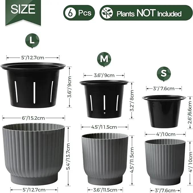 T4U African Violet Pots, 4 Inch Self Watering Pots for Indoor Plants, 6 Pack Small Planters, Durable Charcoal Gray Plastic Small Pots for Indoor Plants, Flower by GreenHaven Gardens