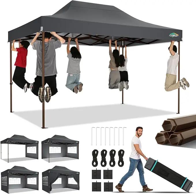 COBIZI 10x15 Pop Up Canopy Tent Heavy Duty with Sidewall, Commercial Outdoor Easy Pop Up Gazebo for Party Wedding All Weather Waterproof UV 50+ with Roller Bag(Leg Upgraded),Gray by GreenHaven Gardens