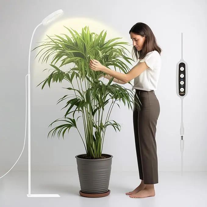 GLOWRIUM Indoor Grow Light, 20 Watt Full Spectrum LED Plant Growth Light with Stand, Adjustable Height with Timer 3/9/12 hrs, White LED Plant Lamp by GreenHaven Gardens