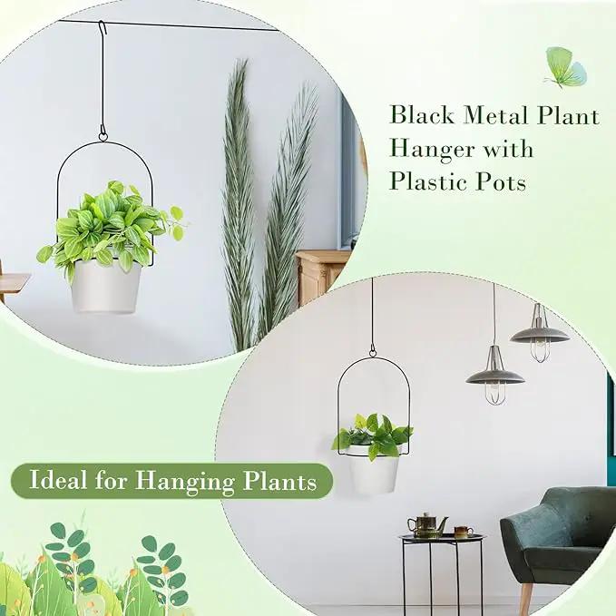 Hushee 6 Packs Metal Hanging Planters for Outdoor Indoor Plants Plant Hanger with 6.3'' Plastic Pots Hanging Planter Basket for Garden Home Porch Decor (White) by GreenHaven Gardens