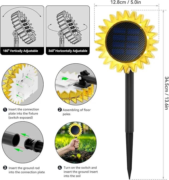 Solar Outdoor Garden Lights, 6 Pack Sunflower LED Ground&Wall 2-in-1 IP67 Waterproof Decorative Light for Yard Landscape Pathway Patio Walkway Backyard Decor (Warm White) by GreenHaven Gardens