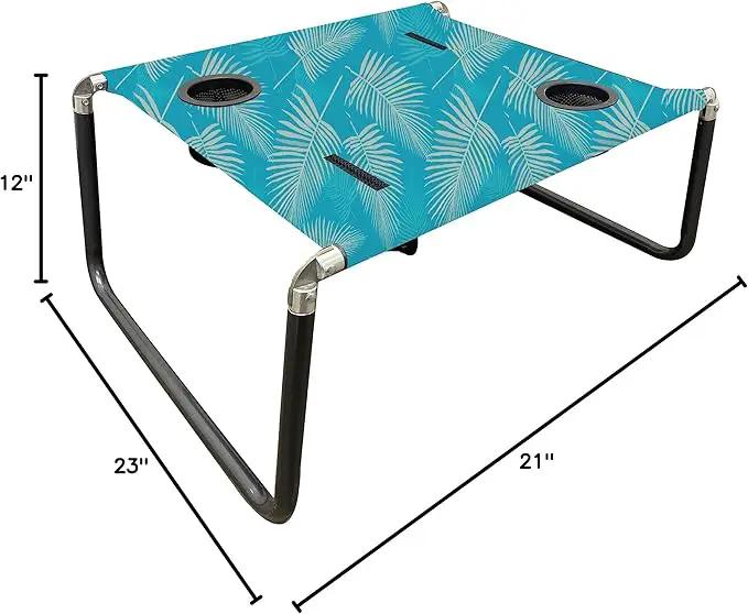 Neso Portable Beach Table with Cup Holders, Cell Phone Pockets, Lightweight for Picnics and Parks (Aqua Fronds) by GreenHaven Gardens