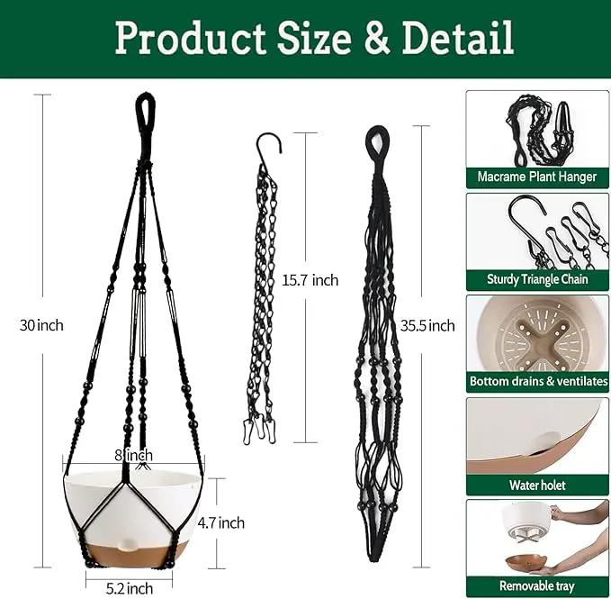 Hanging Planter Self Watering 10 Inch, 2 Pack Indoor Outdoor Hanging Baskets, Hanging Flower Pots with Drainage Hole & 2 Kinds of Plant Hangers for Garden Home Decor(Black Hanger by GreenHaven Gardens