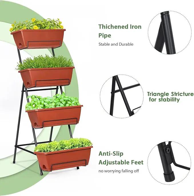 Tuenort Vertical Raised Garden Bed 4 Tiers Planter Box Freestanding Garden Planter with 4 Container Boxes for Growing Vegetables Herbs Flowers on Patio Balcony Red by GreenHaven Gardens