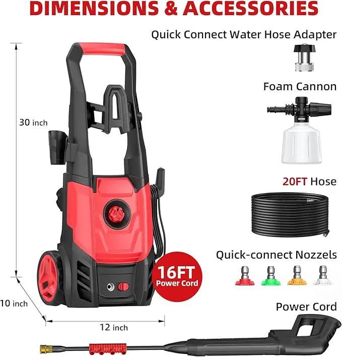 Electric Pressure Washer, 2.5 Max GPM Power Washer with Foam Cannon, Powerwasher with 4 Nozzles, High Pressure Washer for Cars, Driveways, Patios, Decks by GreenHaven Gardens