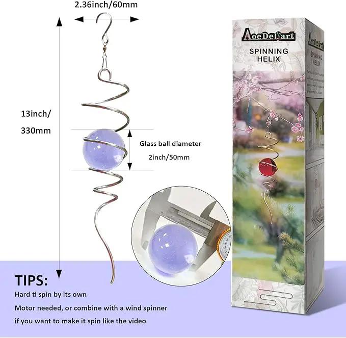 Gazing Ball Spiral Decorative Wind Spinner Sun Catcher 11inch Tail and 2 inch Glass Orb. Indoor Outdoor Garden Decoration Wind Sculptures-13 inch Height (Purple) by GreenHaven Gardens