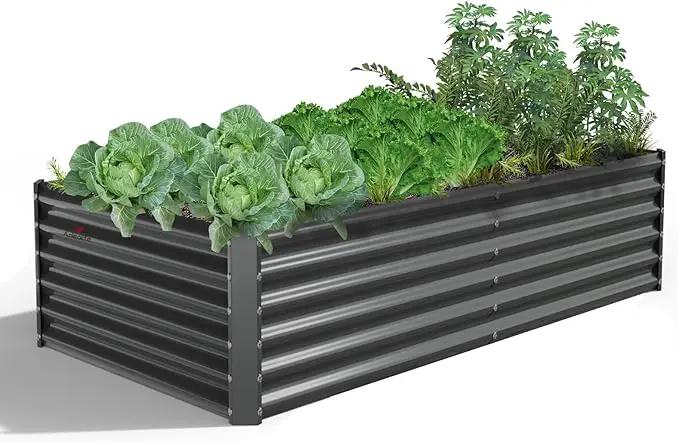 A ANLEOLIFE 6X3X1.5 ft Galvanized Raised Garden Beds Outdoor, Rectangular Metal Planter Box for Planting Vegetables Flowers Herb, Anti-Rust & Easy-Setup, Quartz Grey by GreenHaven Gardens