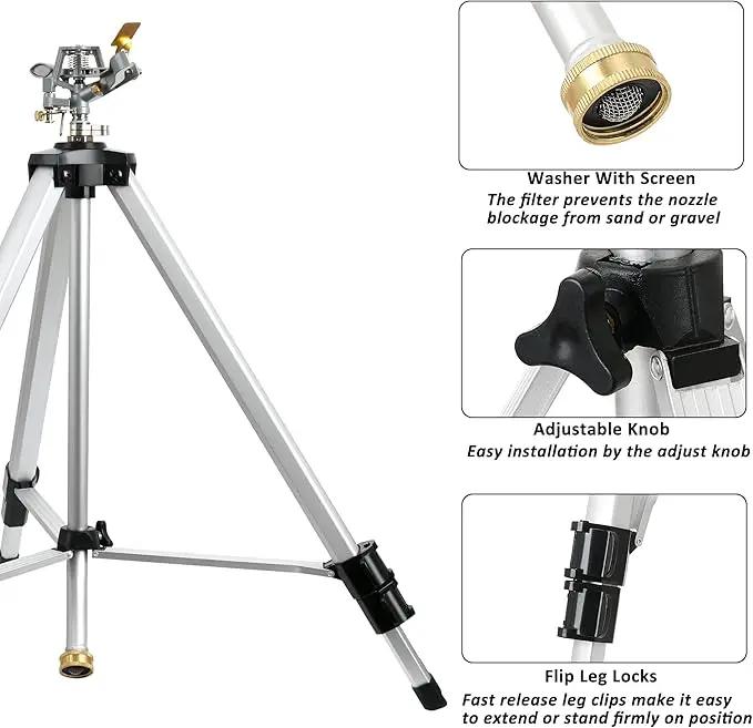 STYDDI Heavy Duty Impact Sprinkler on Tripod Base, Extra Tall Metal Pulsating Telescoping Tripod Sprinkler for Large Area, Yard, Lawn, Garden, Waters up to 90 Ft. Diameter, Legs Extends Up to 50-inch by GreenHaven Gardens