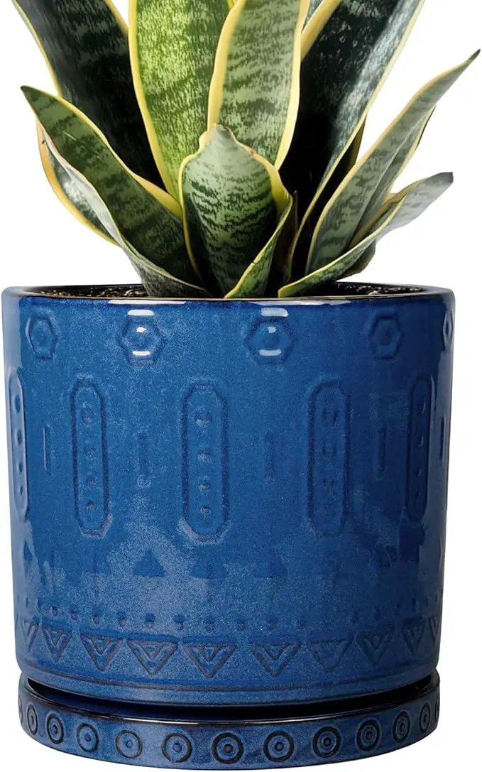 6 Inch Plant Pot - Ceramic Planter for Outdoor Plants Indoor Plant Pot with Drainage Holes and Saucer Succulent Pot Modern Round Flower Pot for House Room Decor Blue by GreenHaven Gardens