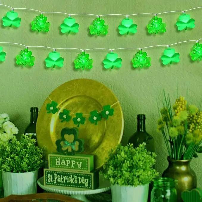 8.5Ft Shamrock String Lights, St Patrick's Day Decorations Light with 10 LED Green Lucky Clover Lights Outdoor Waterproof, UL Certified for Home Garden St. Patrick's Day Party Decorations, White Wire by GreenHaven Gardens
