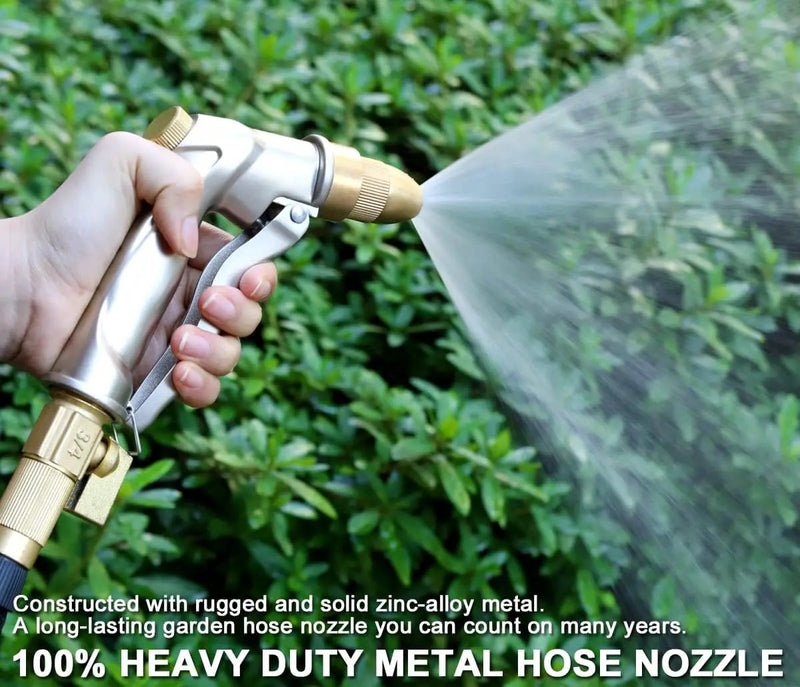 ESOW Heavy Duty Metal Garden Hose Nozzle, High Pressure Water Hose Nozzle with 4 Spray Patterns Rotating, Ideal for Outdoor Lawn & Garden Watering, Car & Pet Washing, Silver by GreenHaven Gardens