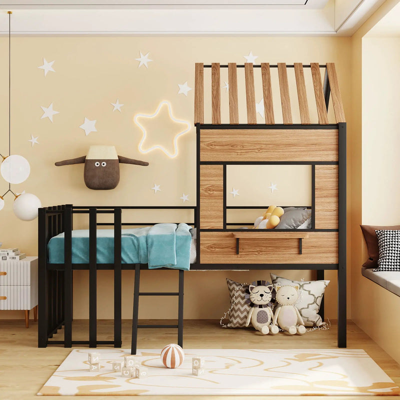 Loft Bed With Roof, Window, Guardrail, Ladder by Unique Piece Furniture