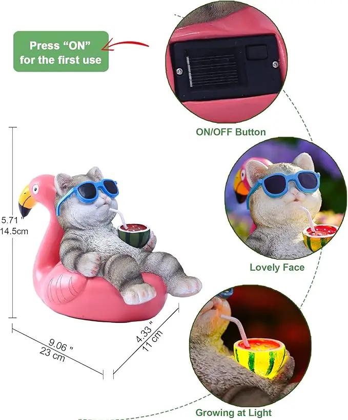 Cat Lying Flamingo Solar Statue: Outdoor Sculptures Clearance for Lawn Porch Patio Balcony Yard - Gifts for Mom Women by GreenHaven Gardens