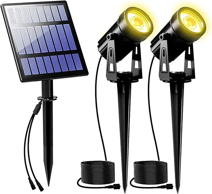 2W Solar Spotlights,T-SUNRISE IP65 Waterproof Outdoor Solar Lights Landscape Lighting Wall Light Auto On/ Off with 2 Warm White Dual Spot Headlamp for Tree,Patio, Yard, Garden by GreenHaven Gardens