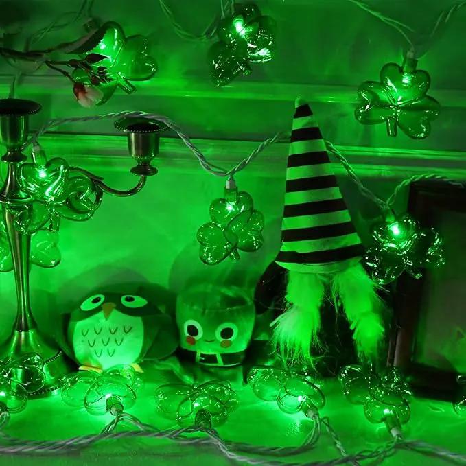 8.5FT Clear Green Shamrock Lights, St Patricks String Lights Outdoor Waterproof with 10 LED Light for rish Shamrock St Patrick's Day Party Indoor Home Garden Decorations by GreenHaven Gardens
