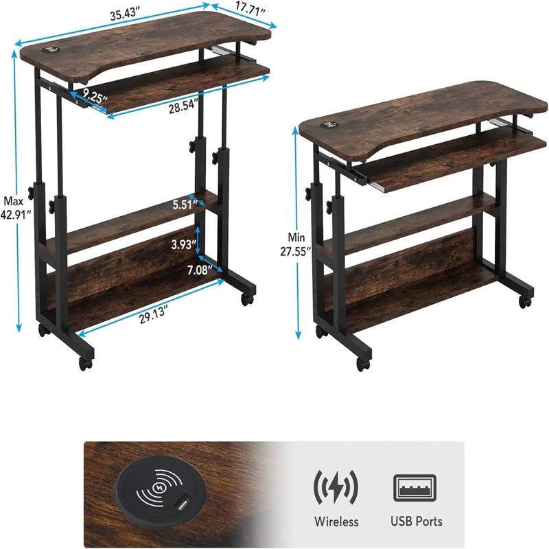 Portable Adjustable Desk With Power Outlets, USB Charging Ports, And Sliding Keyboard Tray - Brown / Black by HouseOfZazla