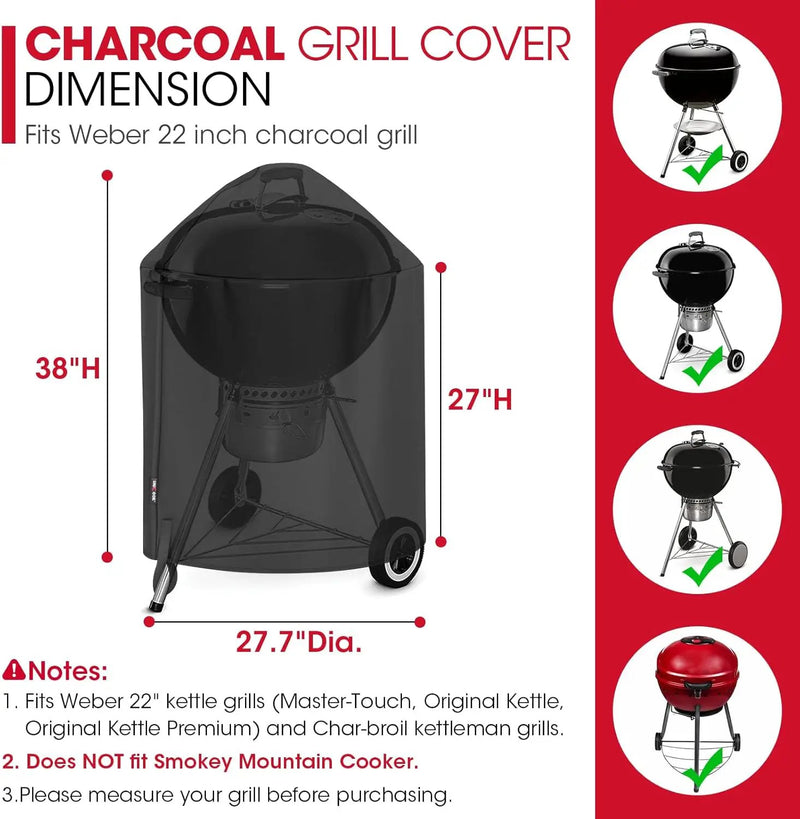 Unicook Round Kettle Grill Cover Compatible with Weber 22 Inch Charcoal Grill, Heavy Duty Waterproof Fade Resistant Small Smoker Cover, All Weather Protection by GreenHaven Gardens
