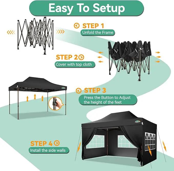 COBIZI 10x15 Pop Up Canopy Tent Heavy Duty with Sidewall, Commercial Outdoor Easy Pop Up Gazebo for Party Wedding All Weather Waterproof UV 50+ with Roller Bag(Leg Upgraded),Black by GreenHaven Gardens