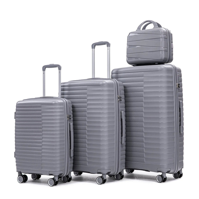 4-Piece PP Spinner Wheel Luggage Set with Cosmetic Case, Light Gray by HouseOfZazla