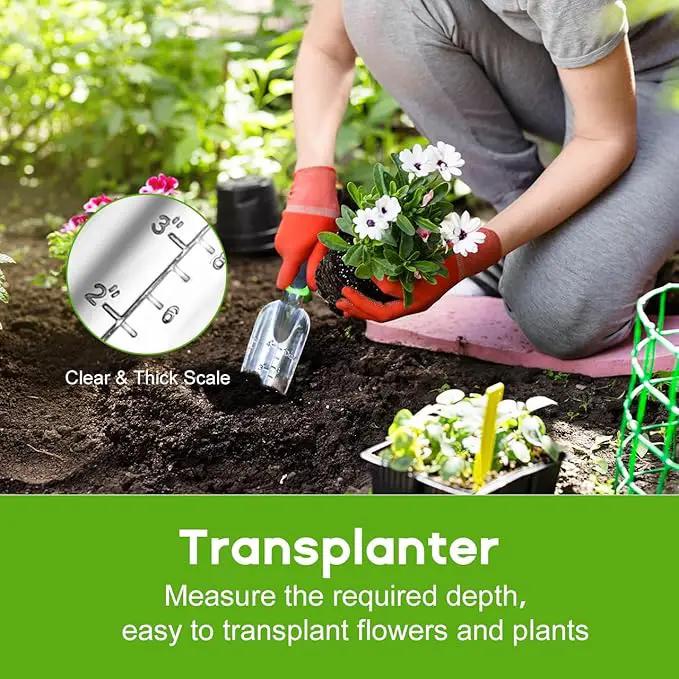 Garden Tool Set, 3 Pack Aluminum Heavy Duty Gardening Kit Includes Hand Trowel, Transplant Trowel and Cultivator Hand Rake with Soft Rubberized Non-Slip Ergonomic Handle, Garden Gifts by GreenHaven Gardens
