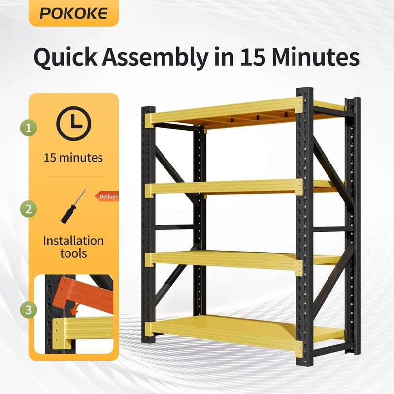 Garage Shelving Unit, 4 Tier Heavy Duty Racks, Easy Assembly, Metal Racks with Adjustable Shelves, 3000 LBS Load Capacity,for Warehouse,Basement (Black&Yellow, 19.7" D x 31.5" W x 63" H) by GreenHaven Gardens
