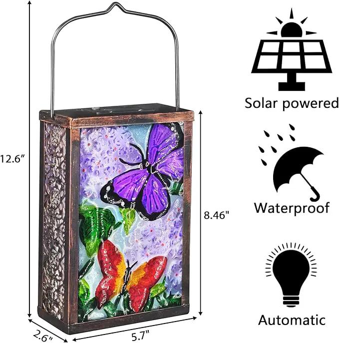 Hanging Solar Lantern, Outdoor Decorative, LED Solar Butterfly Lights, Tabletop Lamp for Outdoor Patio Garden by GreenHaven Gardens