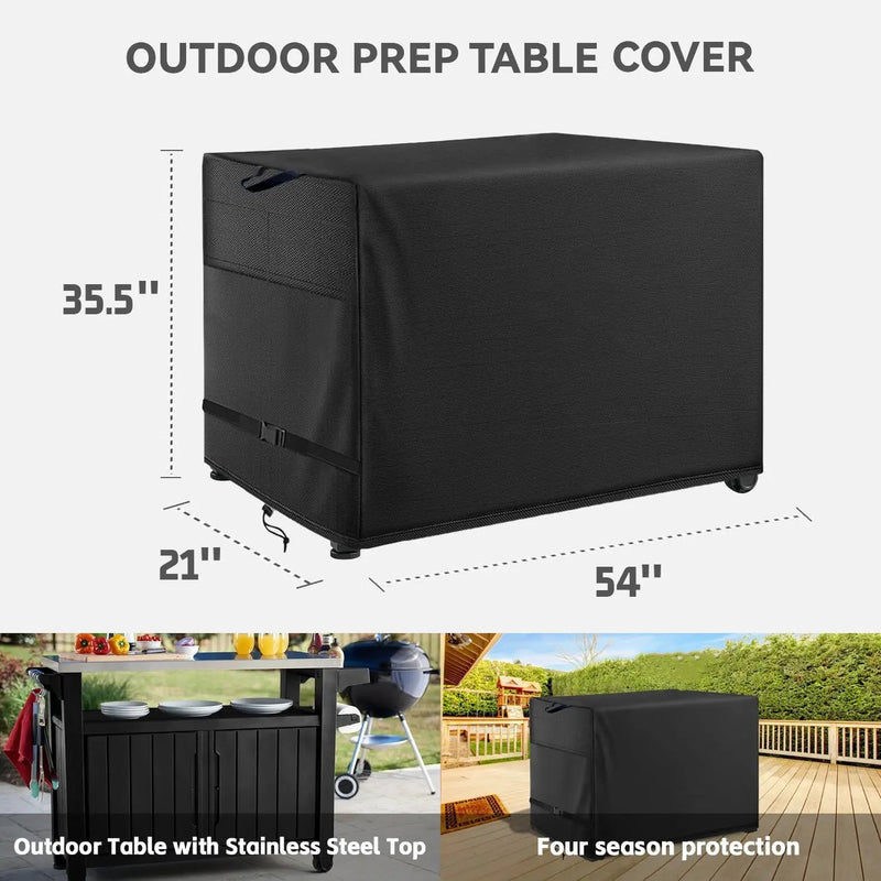Outdoor Prep Table Cover- Heavy Duty Waterproof Cover for Outdoor Stainless Steel Table,Compatible with 54 inch Outdoor Utility Cart and Storage Cabinet Black by GreenHaven Gardens