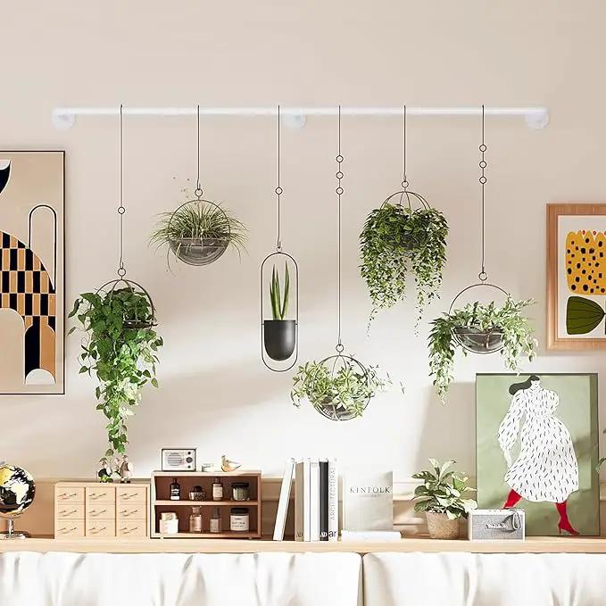 Plant Hanger Indoor with 6 Hanging Chains Hanging Planters for Indoor Plants Hanging Plant Holder Window Plant Shelves White Metal Rod(Pot not Included by GreenHaven Gardens