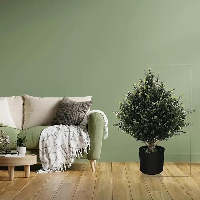 19” Artificial Cedar Outdoor Artificial Shrub Sunlight Resistant Leafy Potted Plant for Indoor Porch of Home and Office Artificial Outdoor Tree Topiary Trees by GreenHaven Gardens