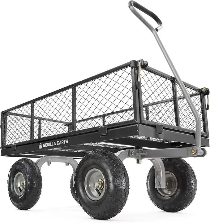 Gorilla Carts Steel Utility Cart, 4 Cu Ft Bed, 800 lb Load Capacity, Black – Heavy-Duty Outdoor Hauling Wagon with Removable Side Panels for Yard, Lawn, Garden or Landscaping by GreenHaven Gardens
