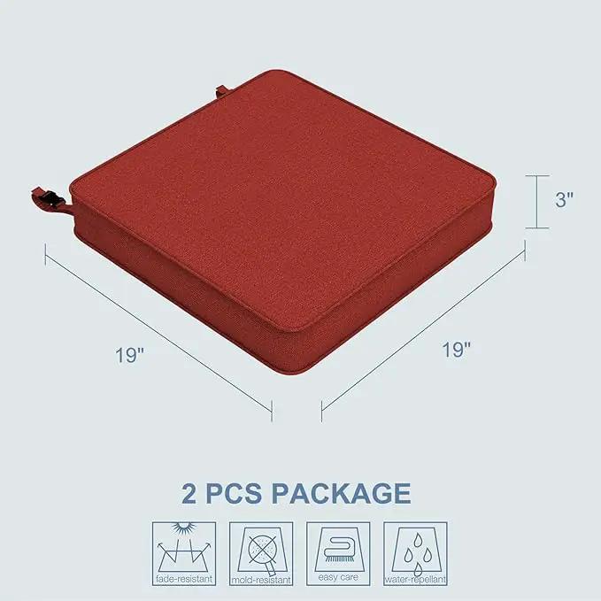 LVTXIII Patio Chair Cushions 19"x19"x3", Water-Repellent Outdoor Seat Cushions for Patio Furniture, Square Chair Pads with Ties for Home Garden Decoration, Set of 2, Brick Red by GreenHaven Gardens