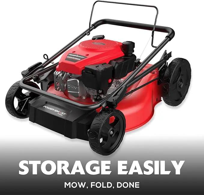 PowerSmart 21-inch Gas Push Lawn Mower, 144cc 4-Stroke Engine with Easy Adjustable Cutting Height, High Wheels, 2-in-1 with Mulch, Bag by GreenHaven Gardens