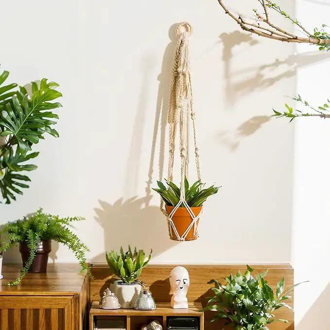 Artilady Plant Hanger Indoor Macrame Hanging Planters for Plants Holder Boho White Basket No Tassels Farmhouse Rustic Window Wall Decor by GreenHaven Gardens