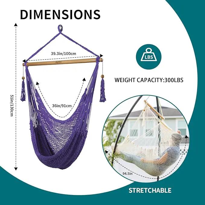 JoyView Hammock Chair with Spreader Bar Caribbean Hammock Swing Chair 300 LBS Weight Capacity XL Rope Hanging Chair for Outdoor Indoor Garden Yard - Purple by GreenHaven Gardens