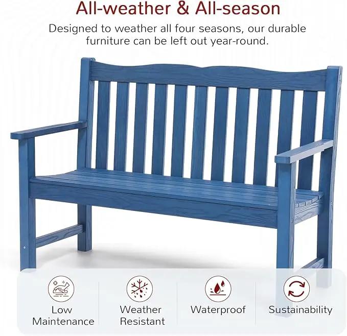 Stoog Outdoor Bench, 2-Person All-Weather HIPS Garden Bench with 800 lbs Weight Capacity, Never Rot or Fade, Waterproof Bench, for Outdoor, Patio, Garden, Porch, Backyard and Park, Blue by GreenHaven Gardens