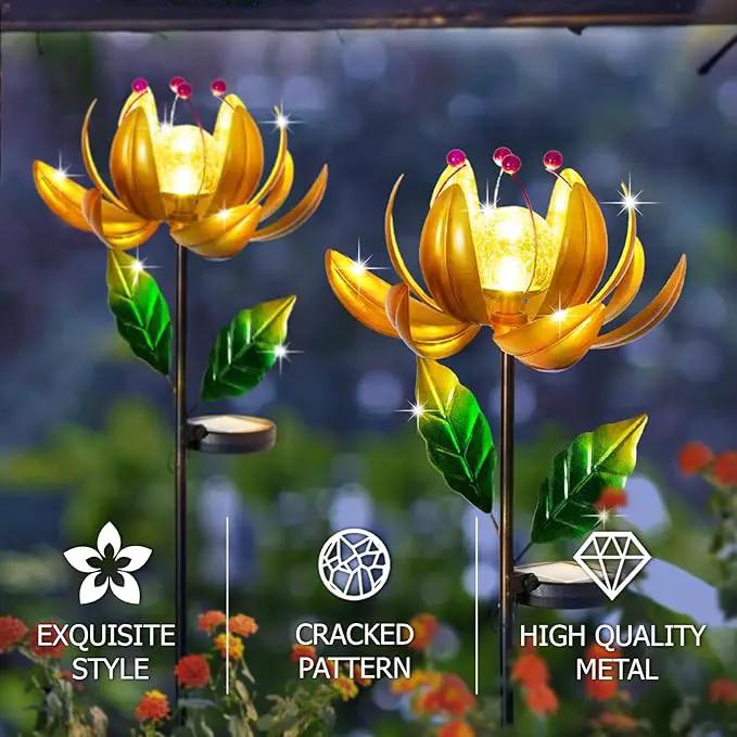 Solar Lights Wind Spinners for Yard and Garden - Metal Lotus Flower Windmills LED Crackle Glass Globe Outdoor Garden Decor Yard Art Lawn Ornament by GreenHaven Gardens