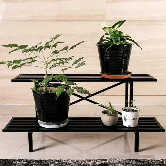 Zhongma 2 Tier Sturdy Metal Plant Stand Heavy Duty Plant Holder for Home Indoor and Outdoor, L35.43 x W17.5 x H14 inch, 440 LBS Capacity & Heavy Duty Construction. by GreenHaven Gardens