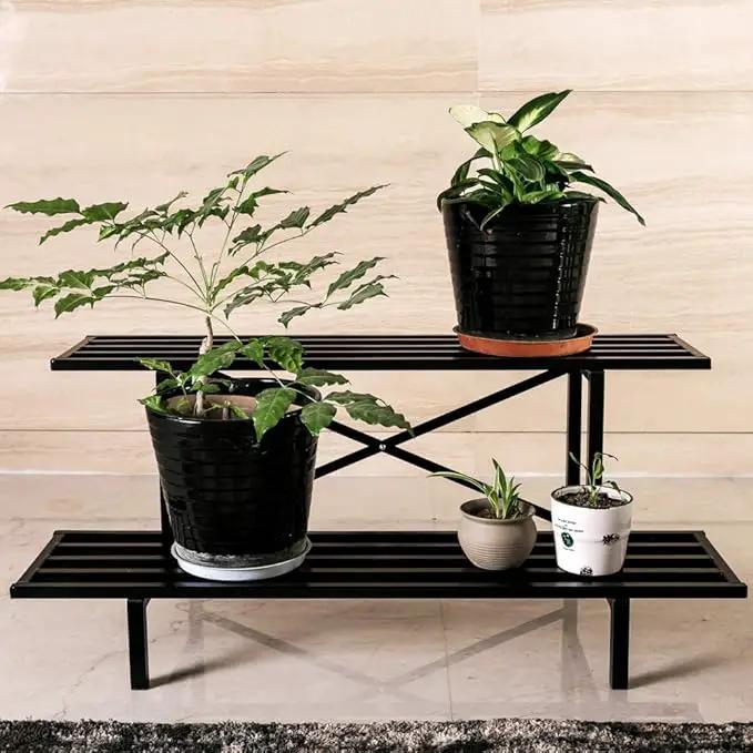 Zhongma 2 Tier Sturdy Metal Plant Stand Heavy Duty Plant Holder for Home Indoor and Outdoor,L45.67 x W17.5 x H14 inch, 440 LBS Capacity & Heavy Duty Construction … by GreenHaven Gardens