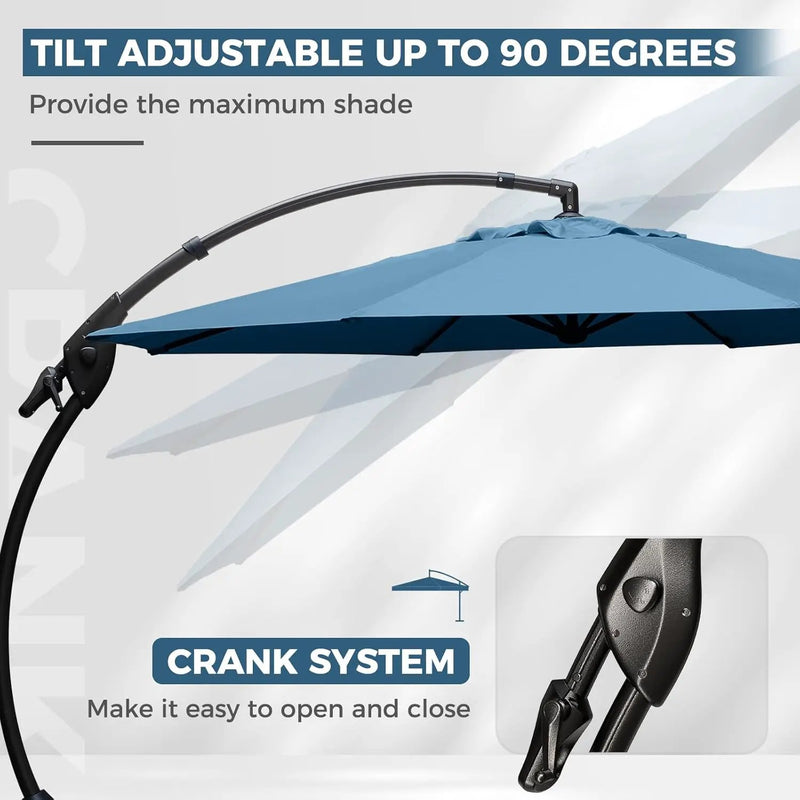 Grand patio 12 FT Sunbrella Cantilever Umbrella with Base Outdoor Aluminum Offset Umbrella with Tilt Adjustment (Sapphire Blue, 12 FT-Sunbrella) by GreenHaven Gardens