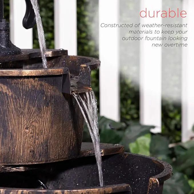 Alpine Corporation - Outdoor Rustic 2-Tiered Barrel and Pump Water Fountain – Bronze Finish, Relaxing Water Flow, Ideal for Garden, Patio, & Yard Décor, 27"H by GreenHaven Gardens