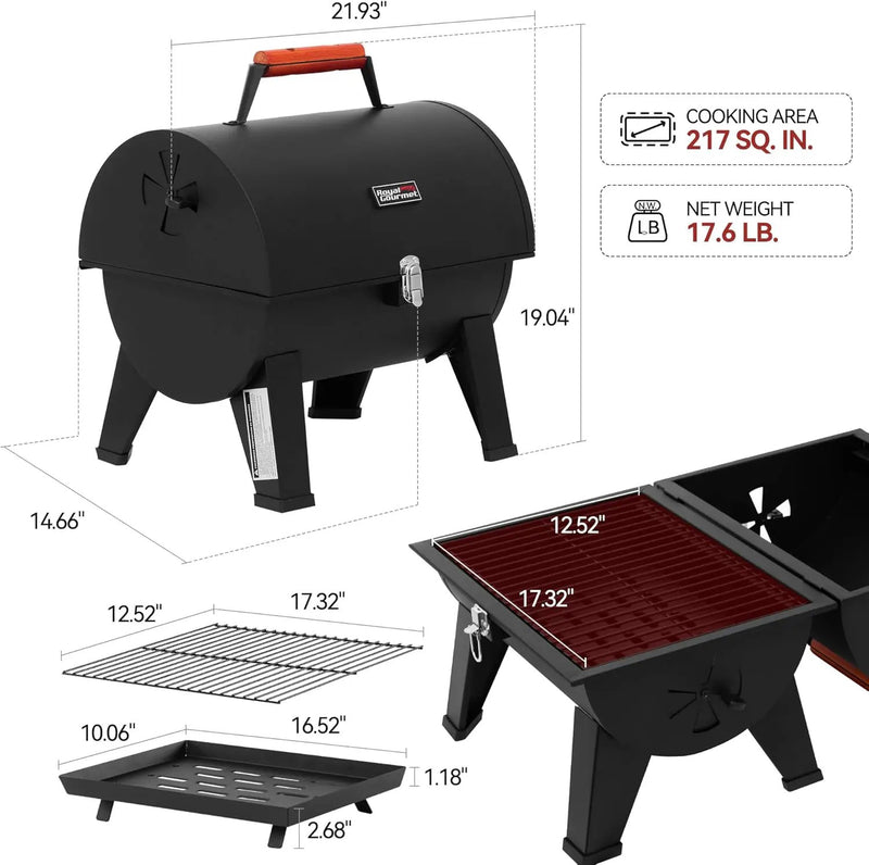 Royal Gourmet CC1619 Portable Tabletop Charcoal Grill, Convertible Lid-to-Grill Zone, Outdoor Compact Barrel BBQ Grill with 217 Sq. In. Grilling Space for Backyard, Patio and Parties, Black by GreenHaven Gardens