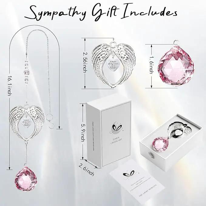 Sympathy Gift Modern Grief Gift for Lose of Loved Ones, Memorial Suncatcher with 40mm Crystal Ball, Sorry for Your Lose Rainbow Maker, Bereavement Gift Idea Angel Wings Design, Pink by GreenHaven Gardens
