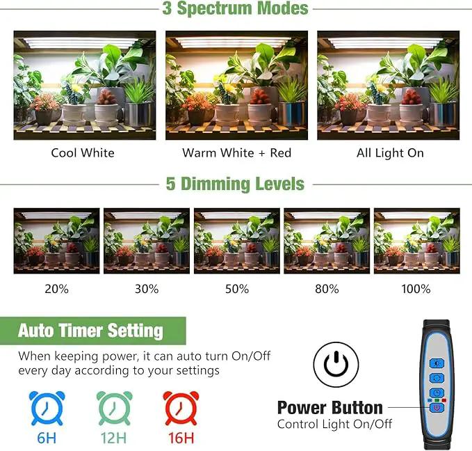 Grow Lights for Indoor Plants, 16" Full Spectrum Plant Grow Light Strip with Upgrade Timer 6/12/16 Hrs, 3 Spectrum Modes, 240 LEDs Sunlike Growing Lamp for Seedlings Hydroponics Succulent by GreenHaven Gardens