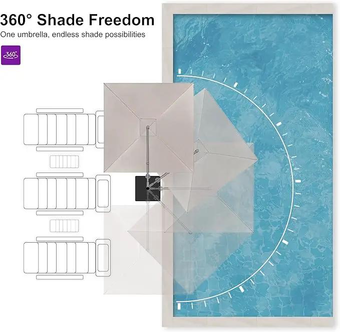PURPLE LEAF 9 FT Cantilever Patio Umbrella Outdoor Aluminum Offset Square Umbrella with 3 Years Fade Resistance Recycled Fabric and 360-degree Rotation for Deck Pool Garden, Sand Dune by GreenHaven Gardens