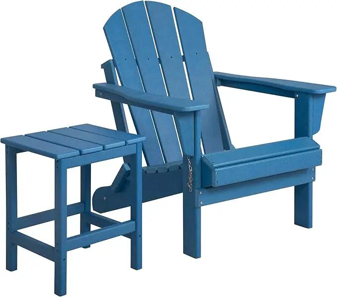 WO Home Furniture Adirondack Chair Table Set of 2 PCS Outdoor Folding Chair w Side Table Weather/UV Resistant for Lawn, Garden, Bon Fire, Balcony (Pacific Blue) by GreenHaven Gardens